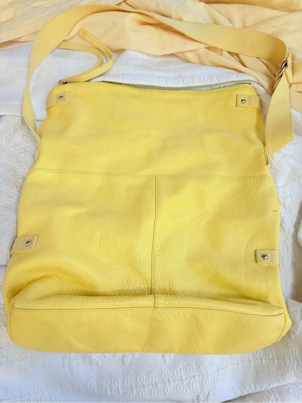 Gap Lemon 🍋 Yellow Purse Tote Shoulder Bag Hobo Fold Over 100% Leather Cloth Str